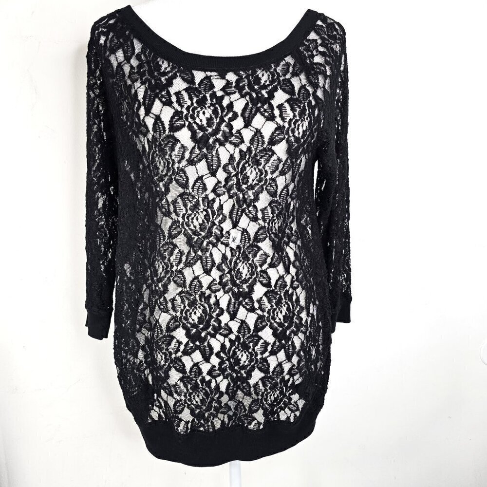 NWT Express Black Floral Lace Long Sleeve Tunic Top